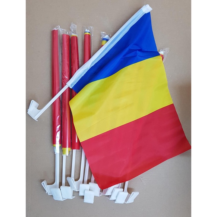 Комплект 100 трицветни автомобилни знамена 30х45 см, Румъния / румънско знаме