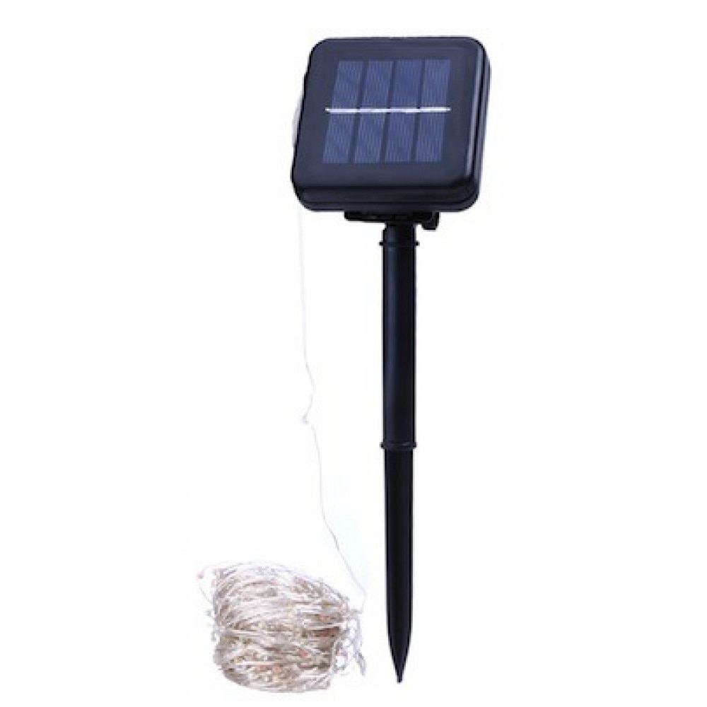 Instalatie pentru gradina cu 100 LEDuri galbene si panou solar, lungime 10m, 7 faze lumina