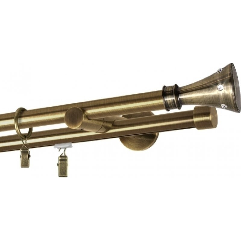 Galerie dubla Carter, teava neteda si profil ,grosime 19mm, aur antic, 140 cm