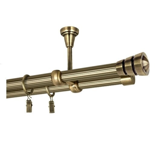 Galerie dubla Corso, prindere tavan,teava striata, grosime 19mm, aur antic, 360 cm