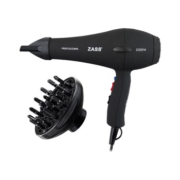Uscator de par Zass , 2000 W, 2 viteze, 3 setari temperatura, functie ionizare, negru Uscator de par Zass , 2000 W, 2 viteze, 3 setari temperatura, functie ionizare, negru