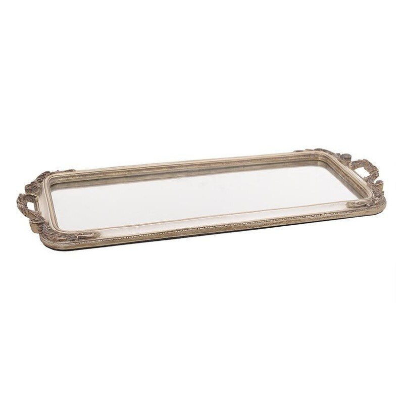 Tava decorativa din rasina cu oglinda, crem-auriu, 50 x 22 cm