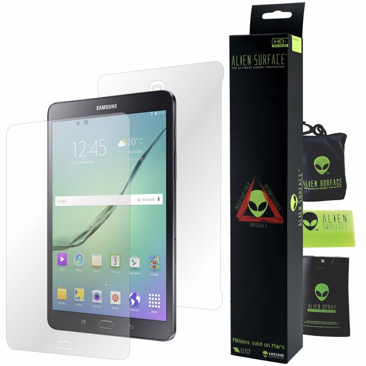Alien Surface XHD, Samsung Galaxy Tab S2 Wi-Fi 8", képernyővédő fólia, hátsó, oldal + ajándék Alien Fiber