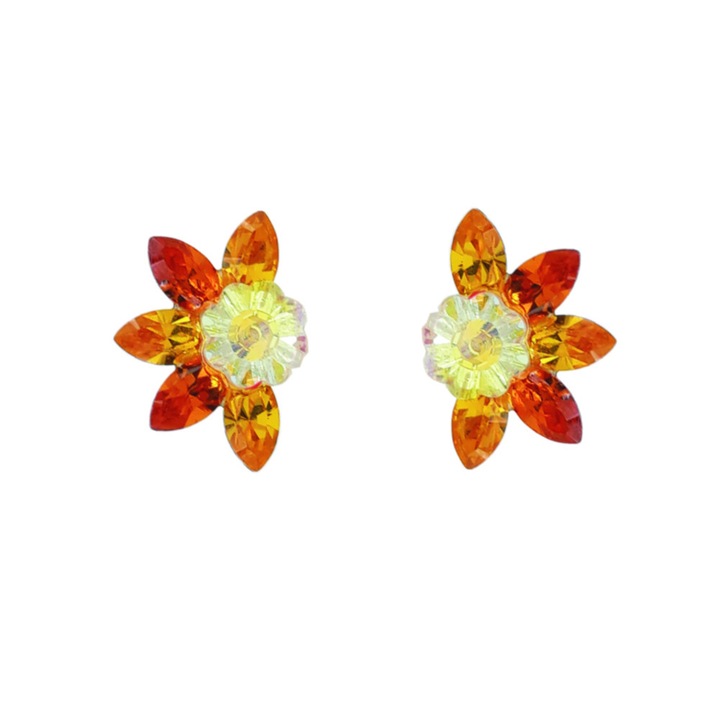 Cercei cu surub si cristale margerita AB si navete astral pink