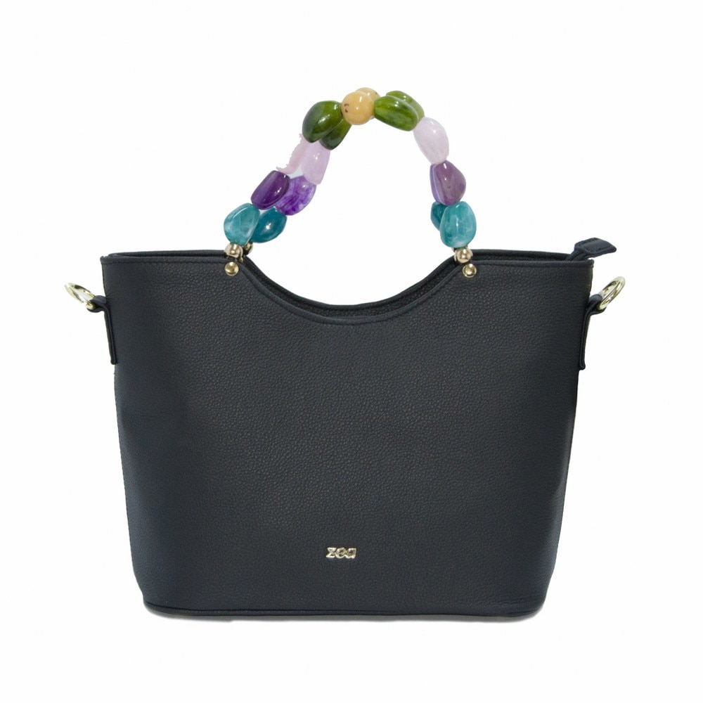 Geanta dama,Zea,piele naturala,neagra,perle multicolore