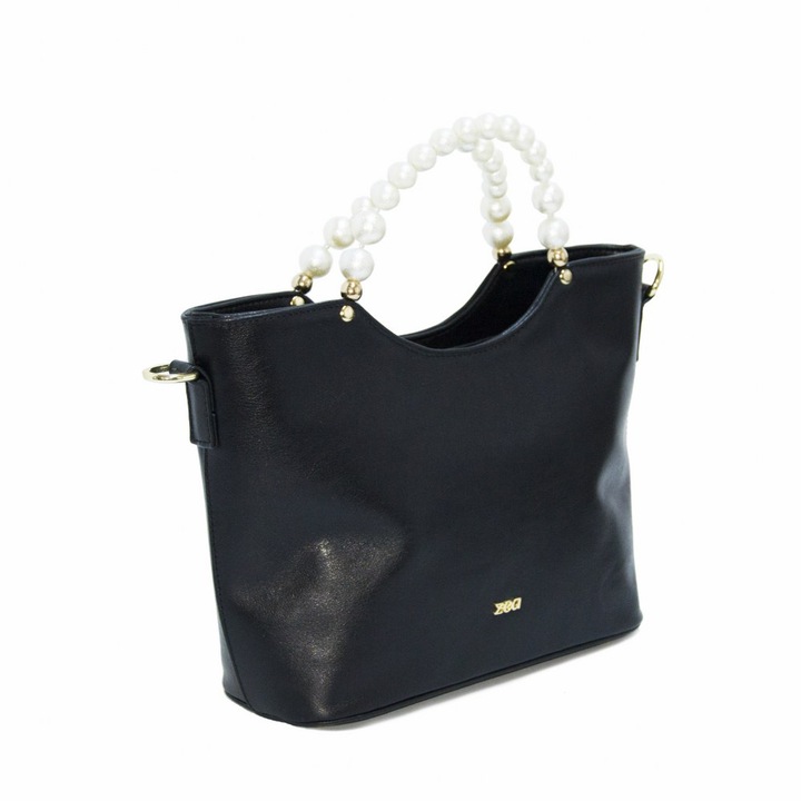 Zea női táska, valódi bőr, fekete / gyöngy