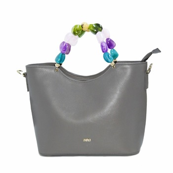 Geanta dama,Zea,piele naturala,grej,perle multicolore Geanta dama,Zea,piele naturala,grej,perle multicolore