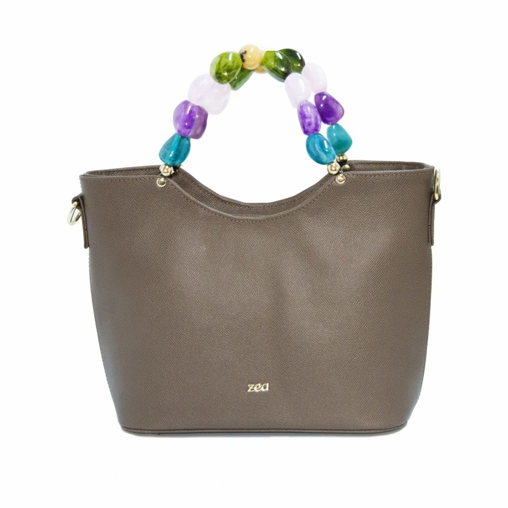 Geanta dama,Zea,piele naturala,cafee,perle multicolore