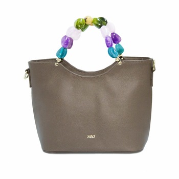 Geanta dama,Zea,piele naturala,cafee,perle multicolore Geanta dama,Zea,piele naturala,cafee,perle multicolore