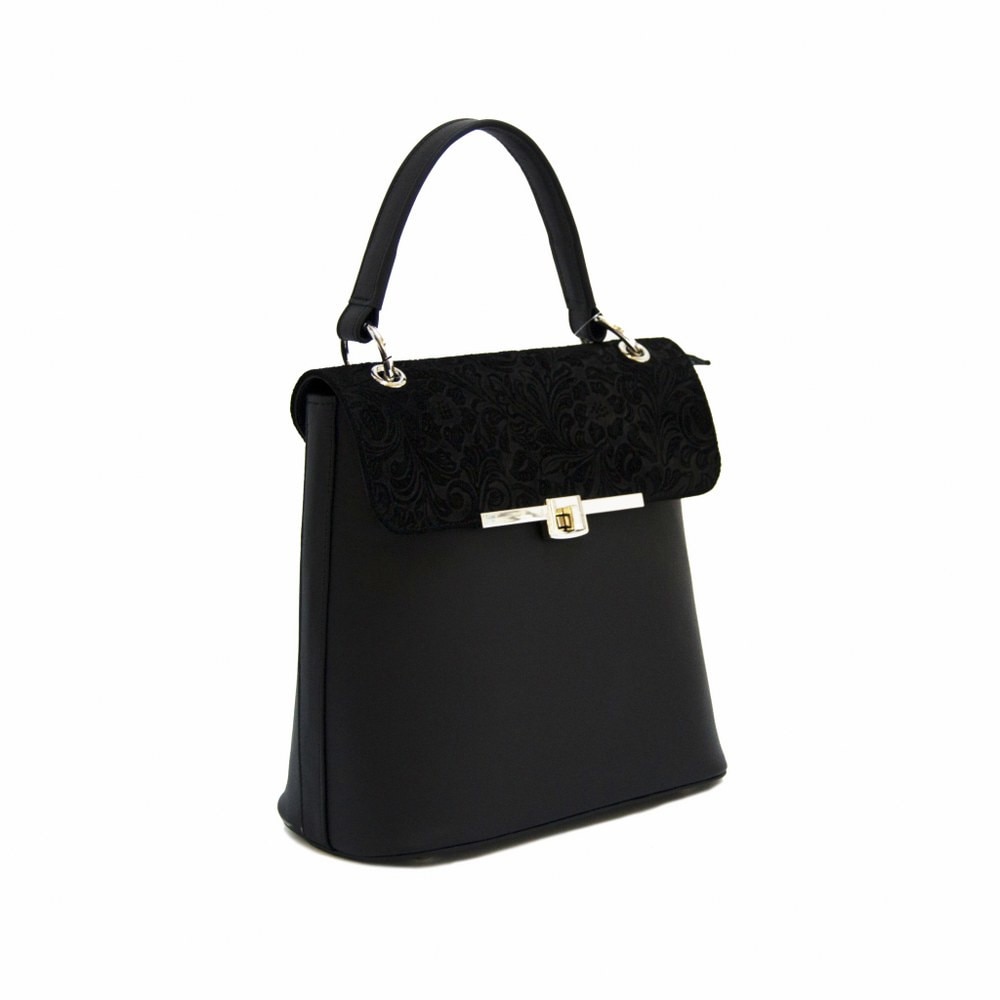 Geanta dama,Zea,piele naturala,neagra floral