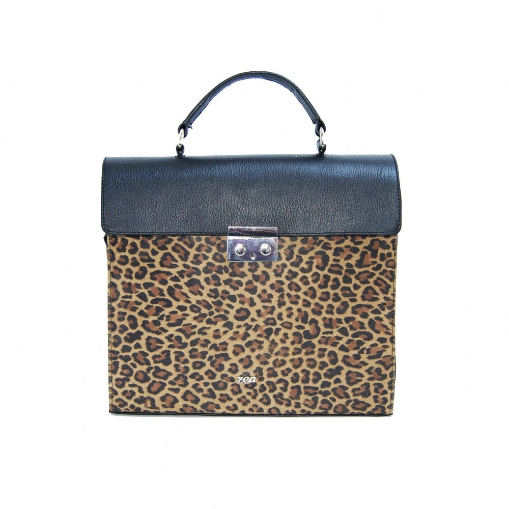 Geanta dama,Zea,piele naturala,neagra/animal print
