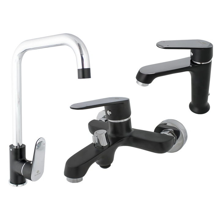 Set 3 baterii Ermetiq NEGRE bucatarie, lavoar, cada 2/941N