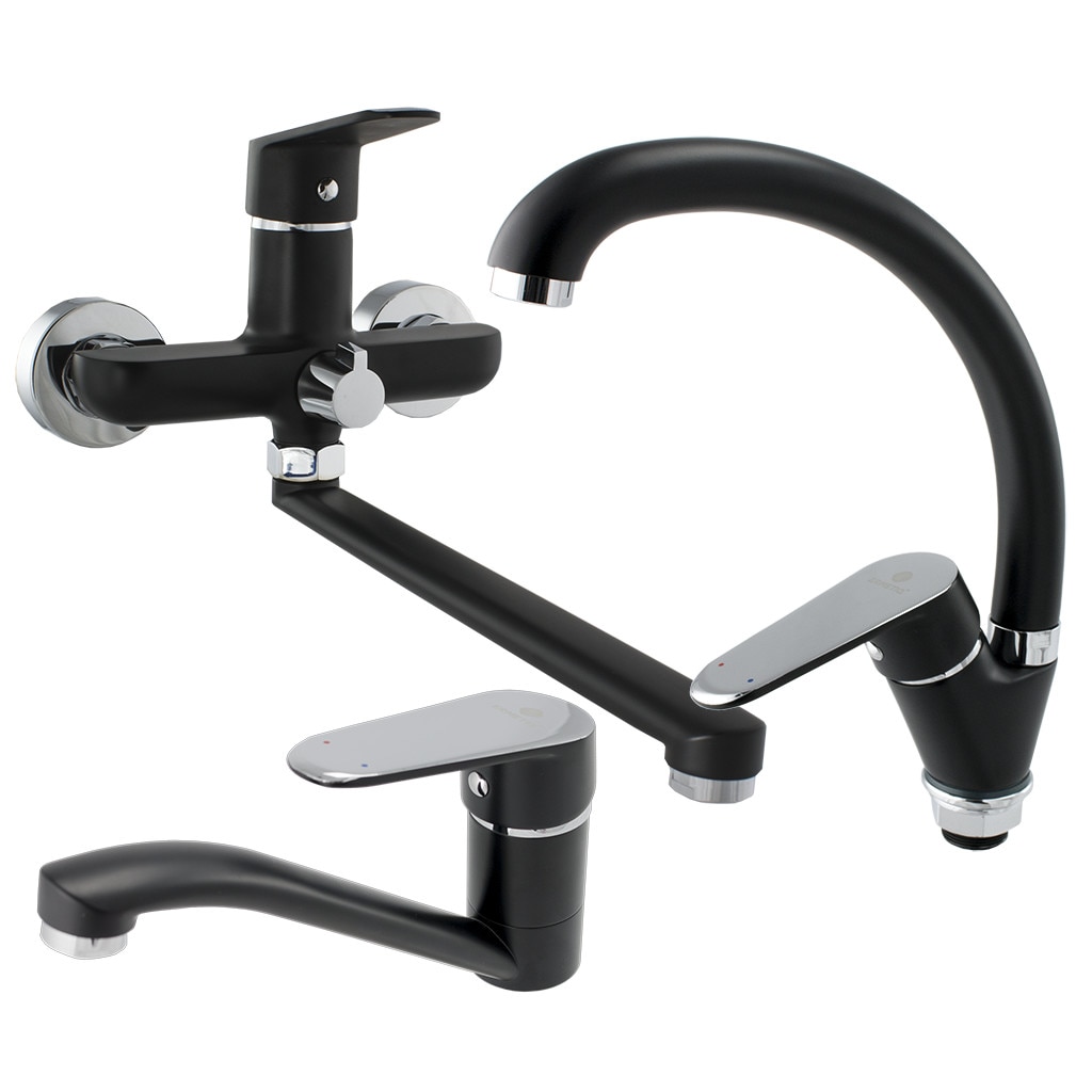 Set 3 baterii Ermetiq NEGRU bucatarie, lavoar, cada 2/762N