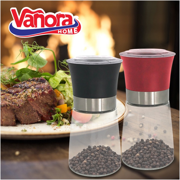 Set 2 rasnite sare/piper Vanora, 13.5 cm, rosu/negru