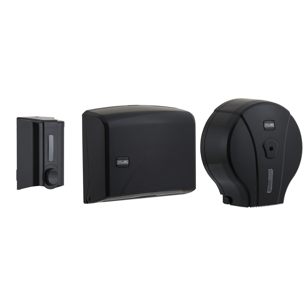 Pachet -Dispensere Black Vialli- Dispenser sapun lichid 1 buc, Dispenser prosop hartie z 200 foi 1 buc, Dispenser hartie igienica jumbo 1 buc