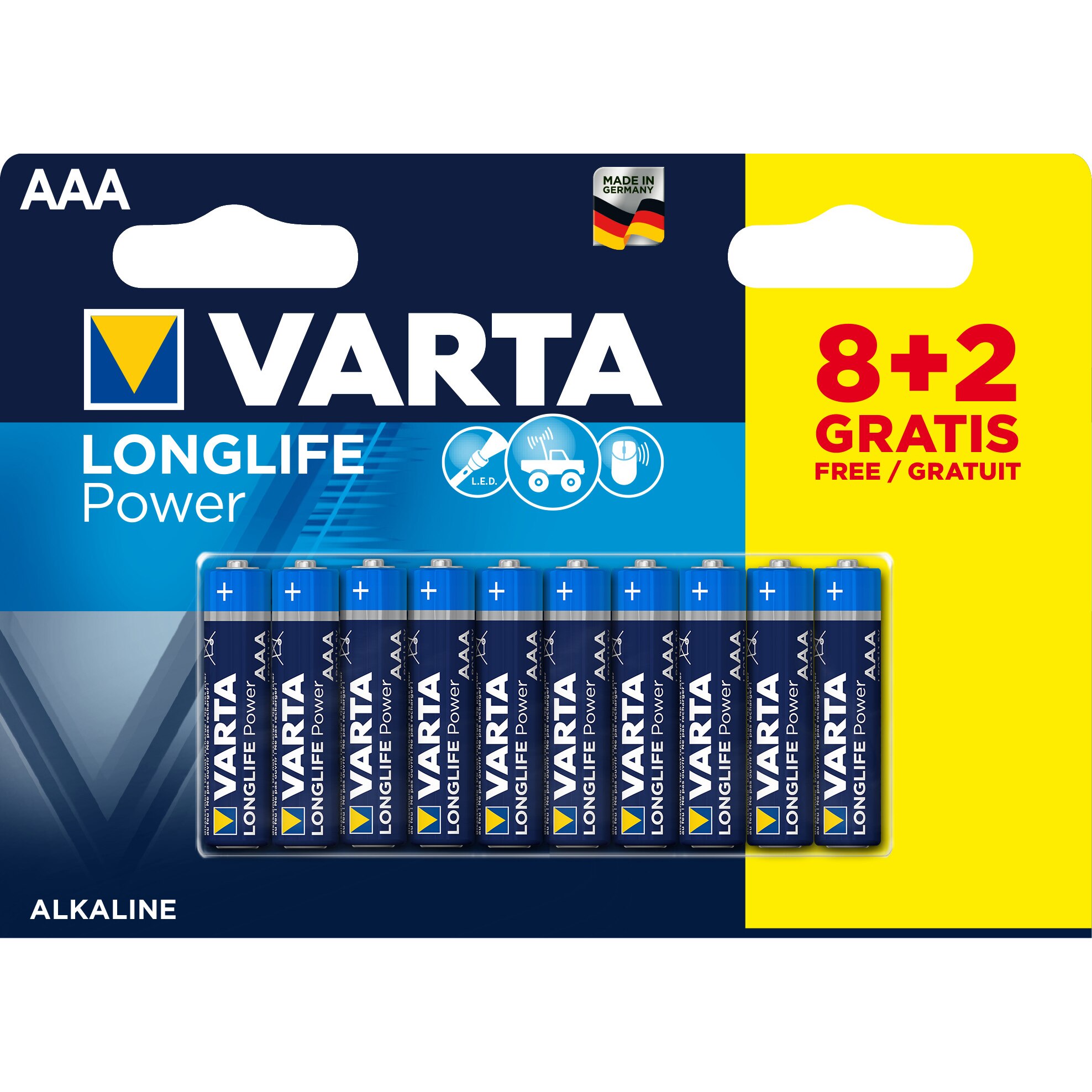 Baterii Alcaline VARTA High Energy AAA, 8+2 buc