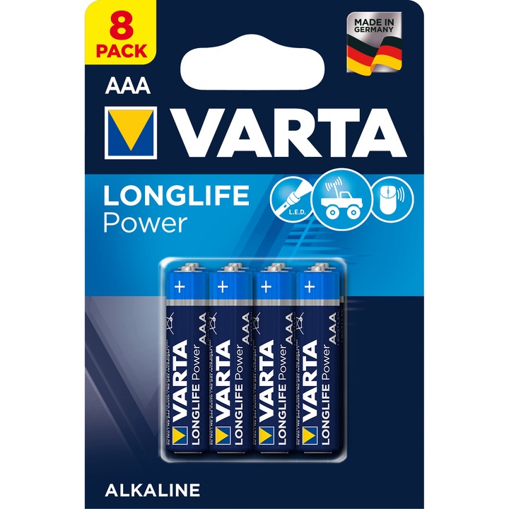 Baterii Alcaline VARTA Longlife AAA, 8 buc