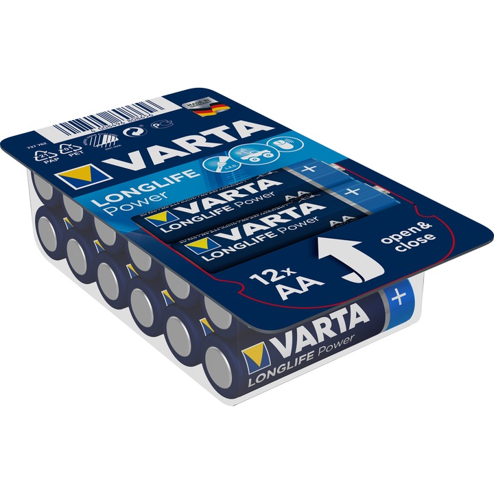 Baterii Alcaline VARTA LONGLIFE Power AA, Big Box, 12 buc