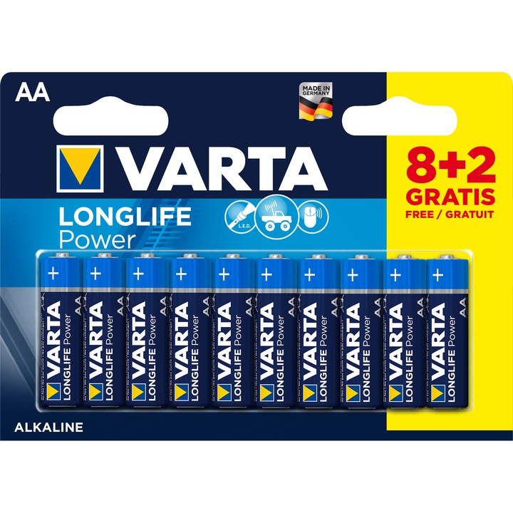 Baterii Alcaline VARTA LongLife AA, 8+2 buc
