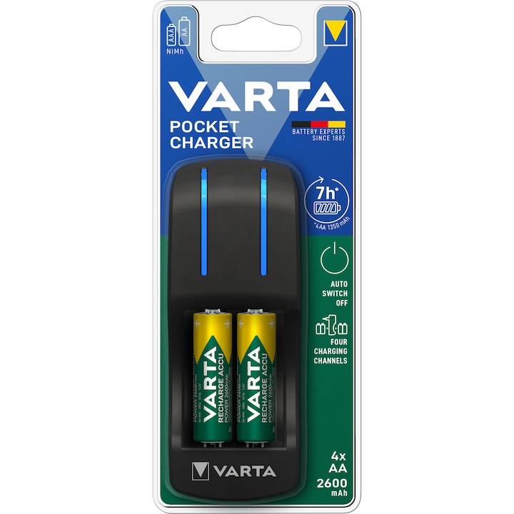 VARTA Pocket töltő + 4db AA 2600 mAh akkumulátor