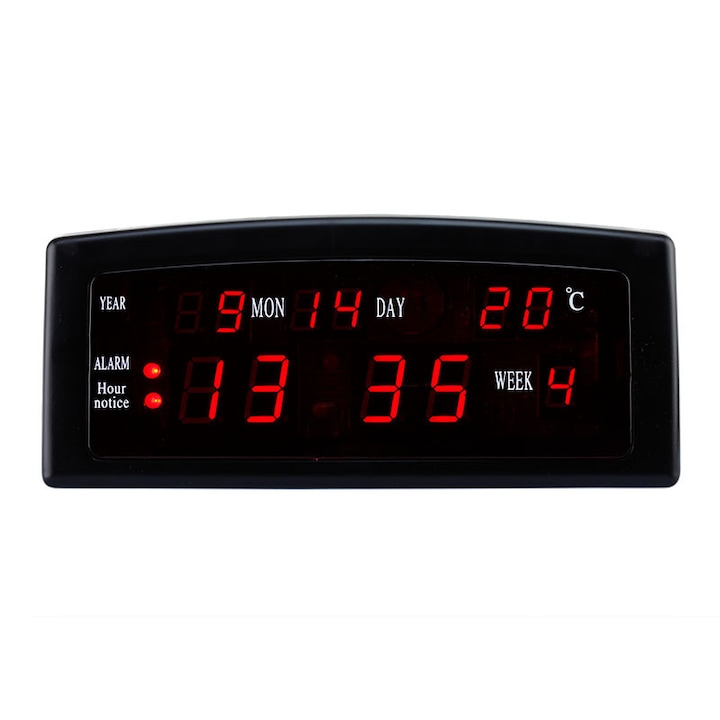 Caixing digitális ébresztőóra LED piros kijelző, naptár, riasztás, AM / PM formátum