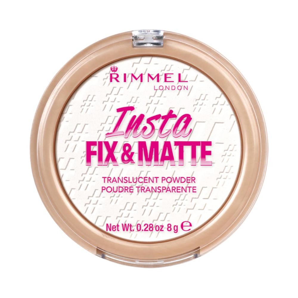 Pudra compacta translucenta pentru un aspect mat Rimmel Insta Fix & Matte Powder, 001, Translucent, 8g