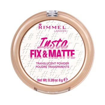 Pudra compacta translucenta pentru un aspect mat Rimmel Insta Fix & Matte Powder, 001, Translucent, 8g Pudra compacta translucenta pentru un aspect mat Rimmel Insta Fix & Matte Powder, 001, Translucent, 8g
