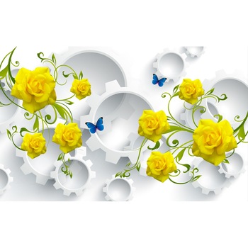 Fototapet Trandafiri galbeni si fluturi (380 x 255 cm) Fototapet Trandafiri galbeni si fluturi (380 x 255 cm)