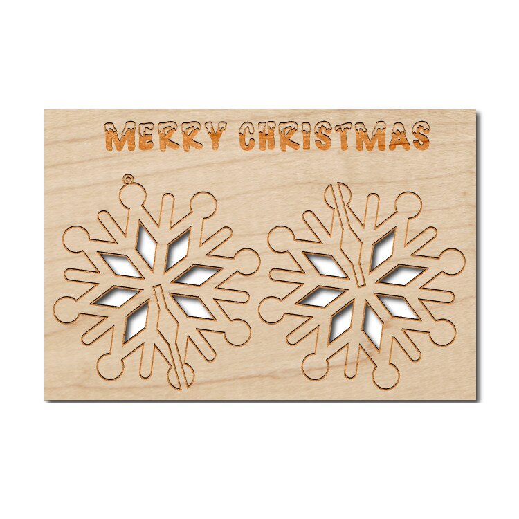 Felicitare Craciun din Lemn, A5 Landscape, cu fulg de zapada detasabil