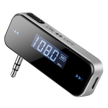 Transmitator auto FM wireless cu mufa jack 3.5 mm si ecran LCD pentru telefon / tableta, negru Transmitator auto FM wireless cu mufa jack 3.5 mm si ecran LCD pentru telefon / tableta, negru