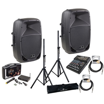 Set Boxe Active - 880W, Microfon Wireless, Mixer, Stative si Cabluri - GO-Sound 12A Set Boxe Active - 880W, Microfon Wireless, Mixer, Stative si Cabluri - GO-Sound 12A