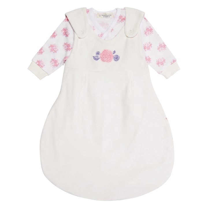 Pijama - sac de dormit ajustabil, 2 in 1, cu floricele, bebe 0-3 luni