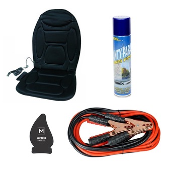 Pachet auto de iarna : spray auto pentru dezaburire parbriz 300 ml + Husa auto cu incalzire si masaj cu telecomanda + Cabluri curent baterie 400 A + Odorizant Metru Patrat CADOU Pachet auto de iarna : spray auto pentru dezaburire parbriz 300 ml + Husa auto cu incalzire si masaj cu telecomanda + Cabluri curent baterie 400 A + Odorizant Metru Patrat CADOU