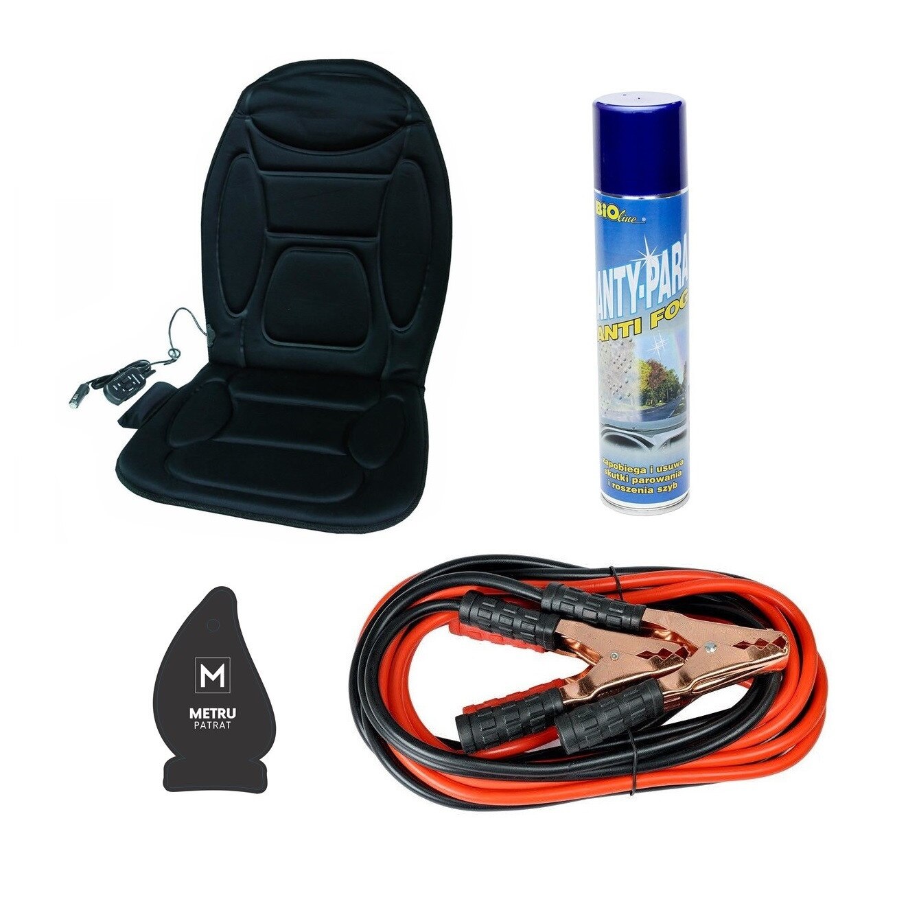 Pachet auto de iarna: spray Pentru dezaburire 300 ml + Husa Auto cu Incalzire si Masaj cu Telecomanda + Cablu Curent Baterie 200A + Odorizant Metru Patrat CADOU