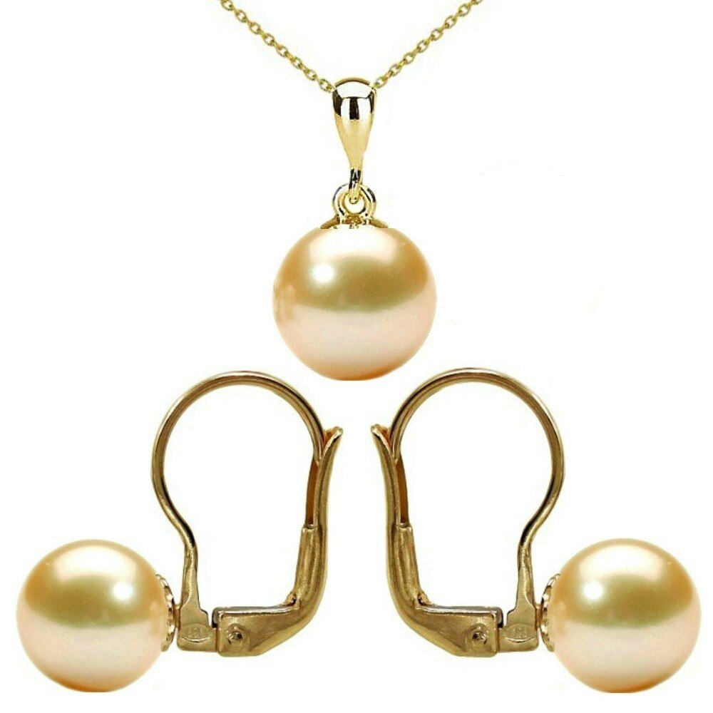 Set Aur 14 karate cu Perle Naturale Crem, Premium
