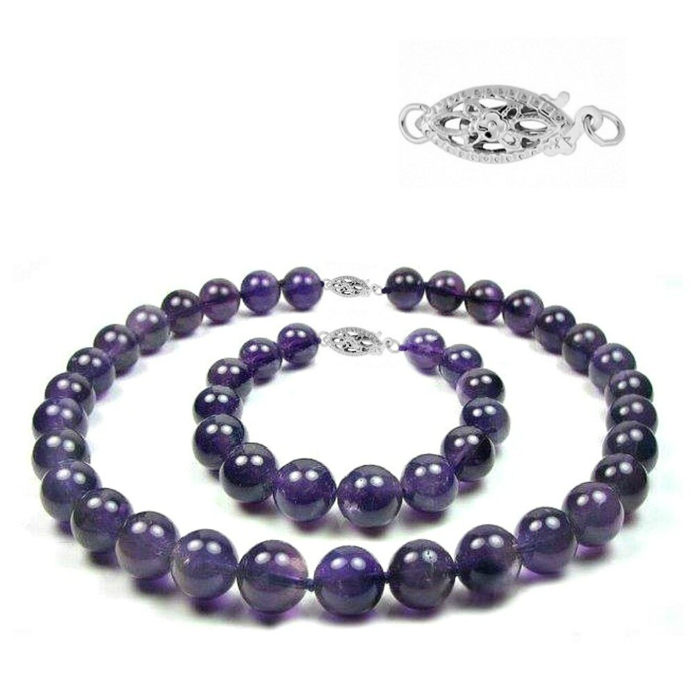 Set Ametist cu Inchizatori Filigranata de Aur Alb de 14 karate