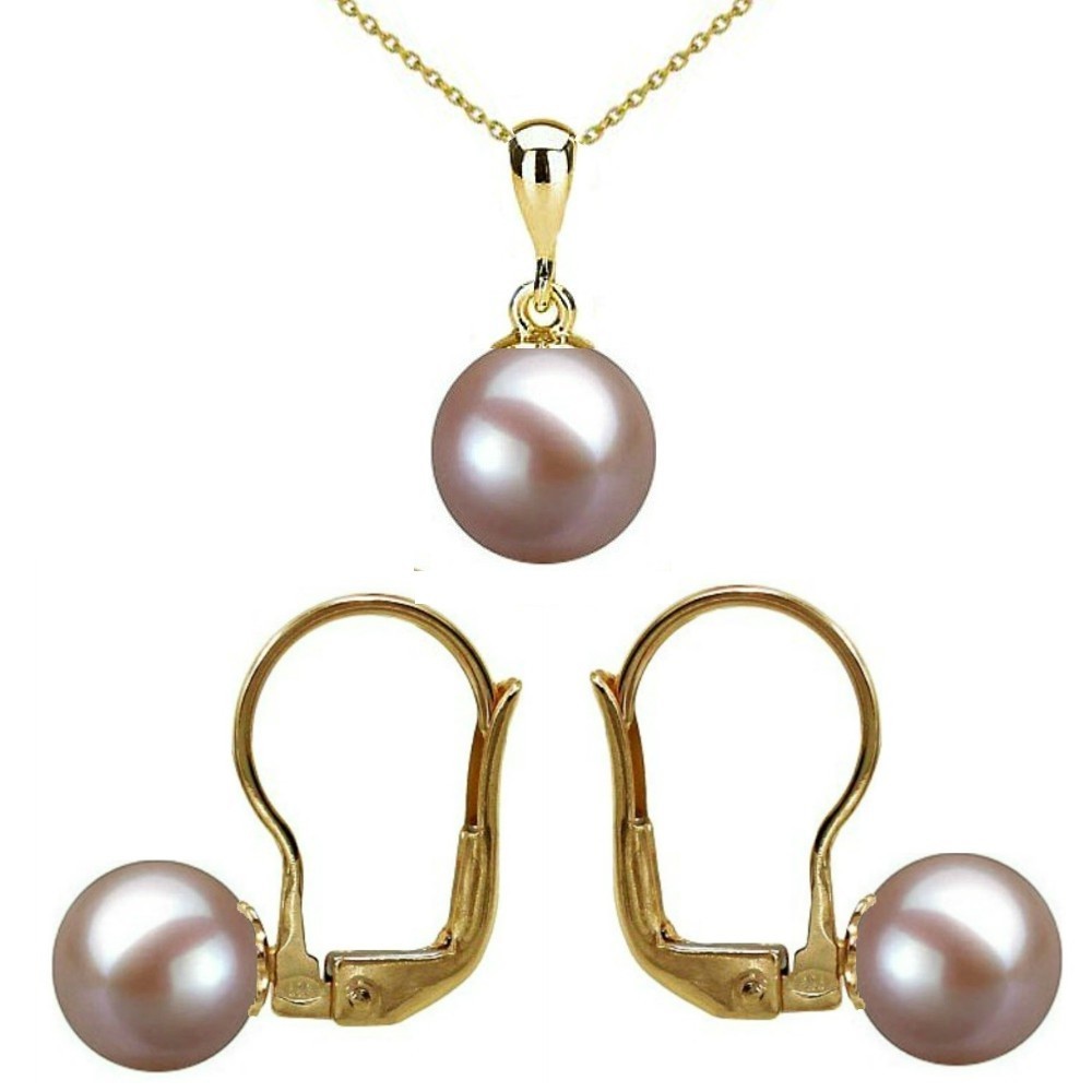 Set Aur 14 karate cu Perle Naturale Lavanda, Premium