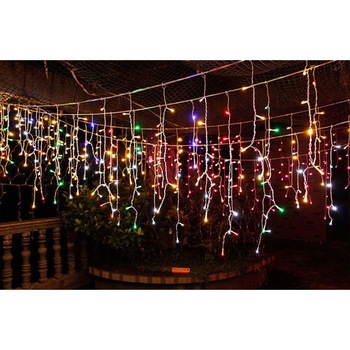 Instalatie de Craciun, tip franjuri / turturi, 5 m, 100 leduri, cu FLASH, fir gros, HEBER, multicolor, 020M Instalatie de Craciun, tip franjuri / turturi, 5 m, 100 leduri, cu FLASH, fir gros, HEBER, multicolor, 020M