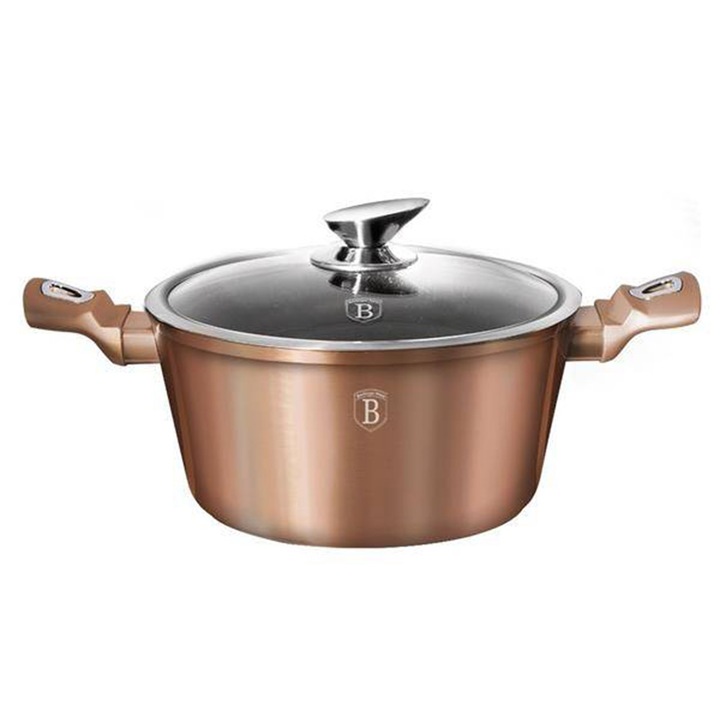 Мраморна тенджера с капак 28 см Rose Gold Metallic Line Berlinger Haus BH 1516N