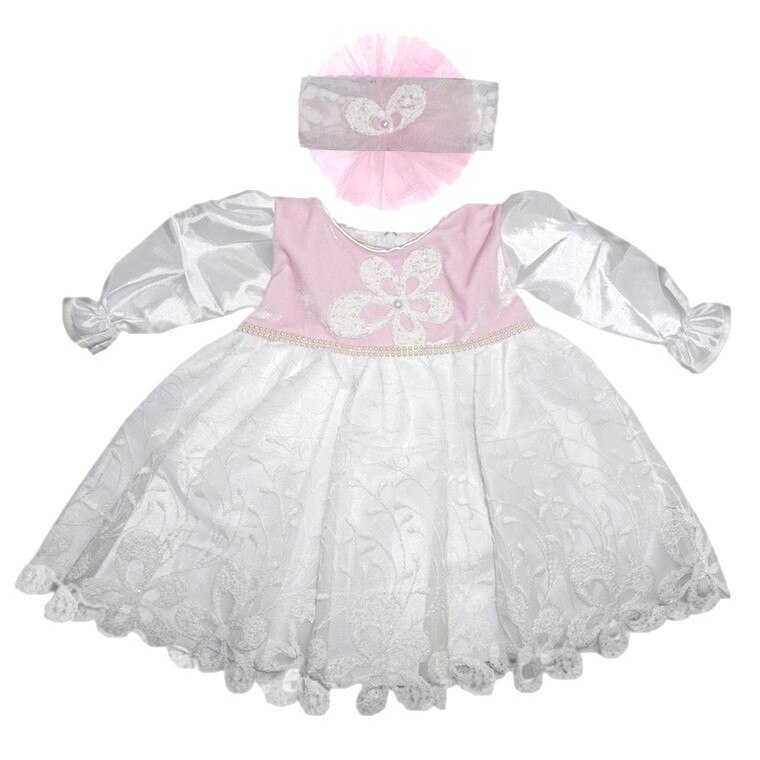 Rochita pentru botez fetite, 2 piese, Mona, Little Angel, roz-alb, 3-6 luni