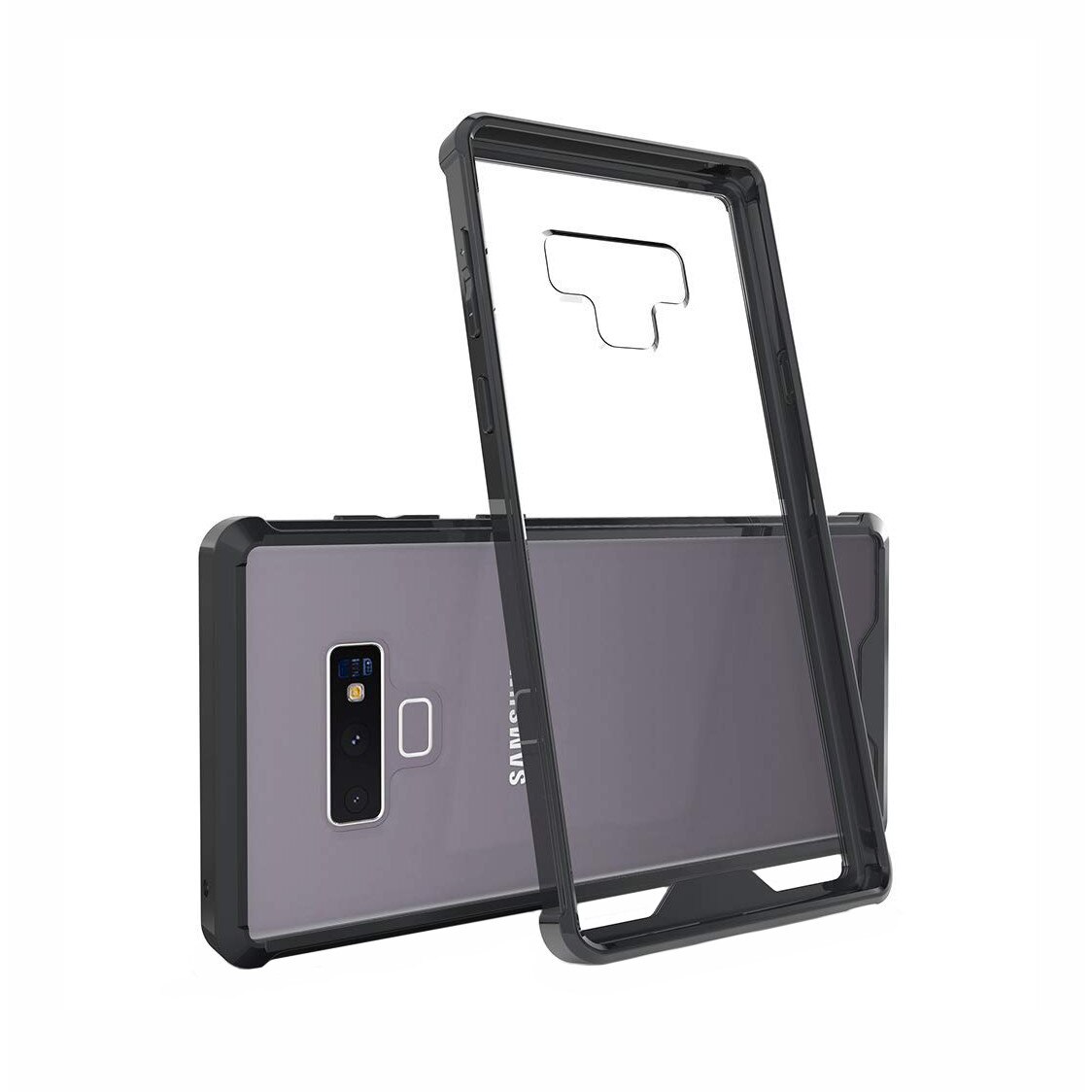 Husa Samsung Galaxy Note 9, Hybrid Antisoc, carcasa spate PC transparenta cu cadru, Negru