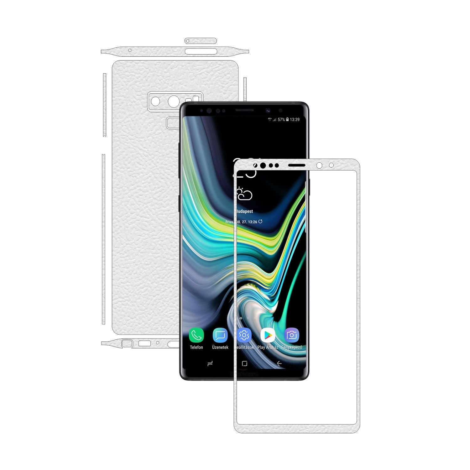 PROTECTIE DE ECRAN CADOU - Samsung Note 9 - Piele Alba, Folie de protectie Carbon Skinz,Full Body Cover, Husa de tip Skin Adeziv cu Acoperire Totala pentru Carcasa si Ecran