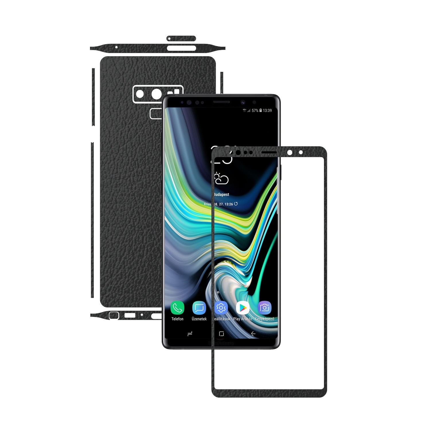 PROTECTIE DE ECRAN CADOU - Samsung Note 9 - Piele Neagra, Folie de protectie Carbon Skinz,Full Body Cover, Husa de tip Skin Adeziv cu Acoperire Totala pentru Carcasa si Ecran