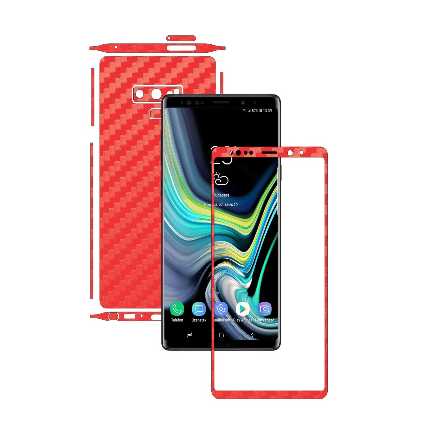 PROTECTIE DE ECRAN CADOU - Samsung Note 9 - Carbon Rosu, Folie de protectie Carbon Skinz,Full Body Cover, Husa de tip Skin Adeziv cu Acoperire Totala pentru Carcasa si Ecran