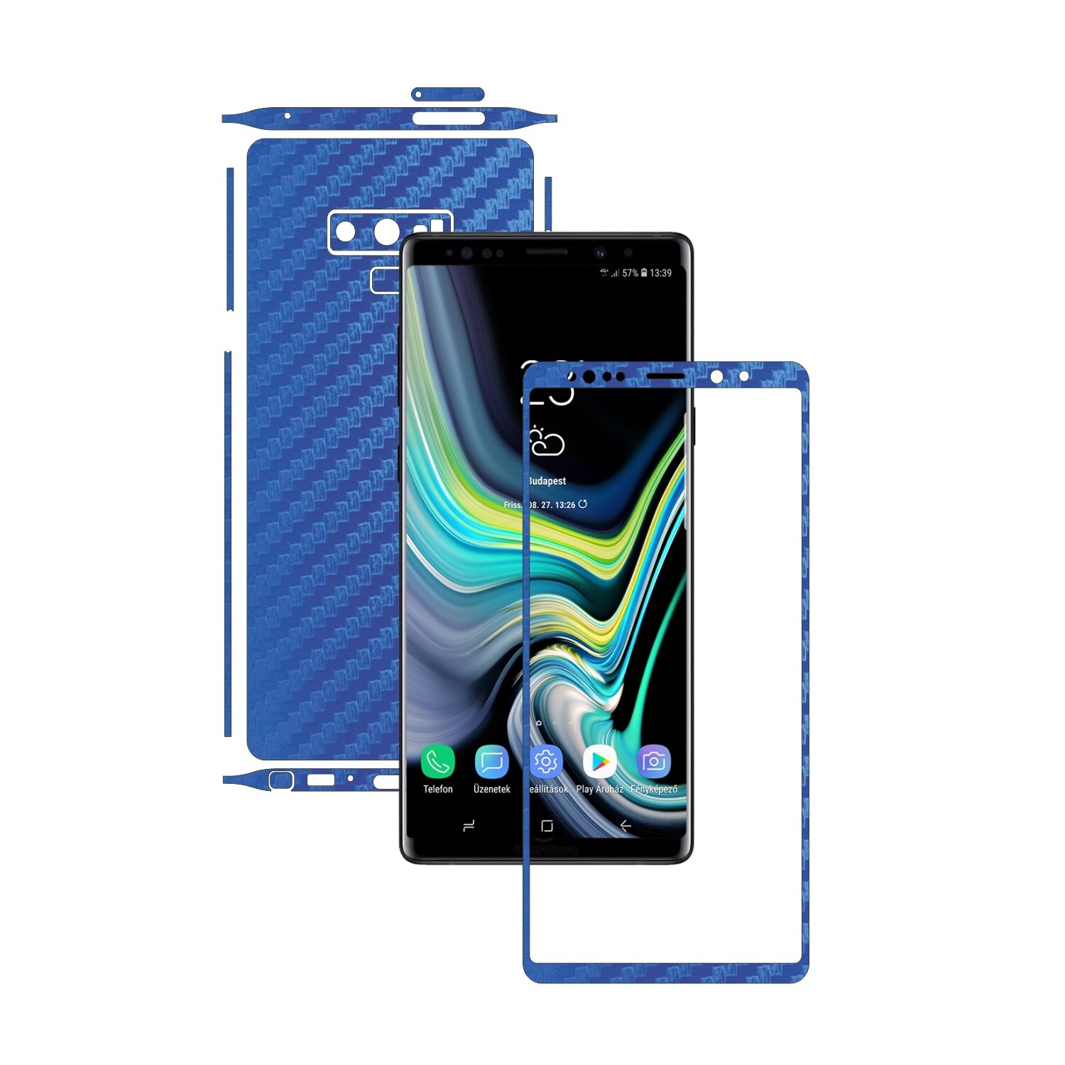 PROTECTIE DE ECRAN CADOU - Samsung Note 9 - Carbon Albastru, Folie de protectie Carbon Skinz,Full Body Cover, Husa de tip Skin Adeziv cu Acoperire Totala pentru Carcasa si Ecran