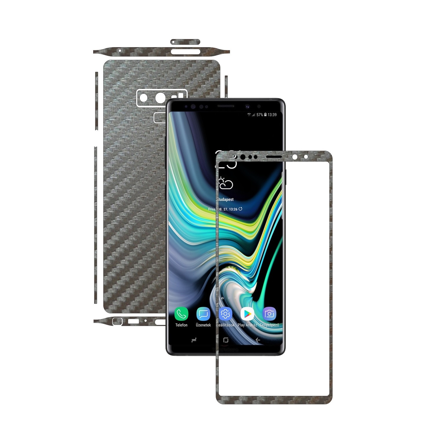 PROTECTIE DE ECRAN CADOU - Samsung Note 9 - Carbon Gri Argintiu, Folie de protectie Carbon Skinz,Full Body Cover, Husa de tip Skin Adeziv cu Acoperire Totala pentru Carcasa si Ecran