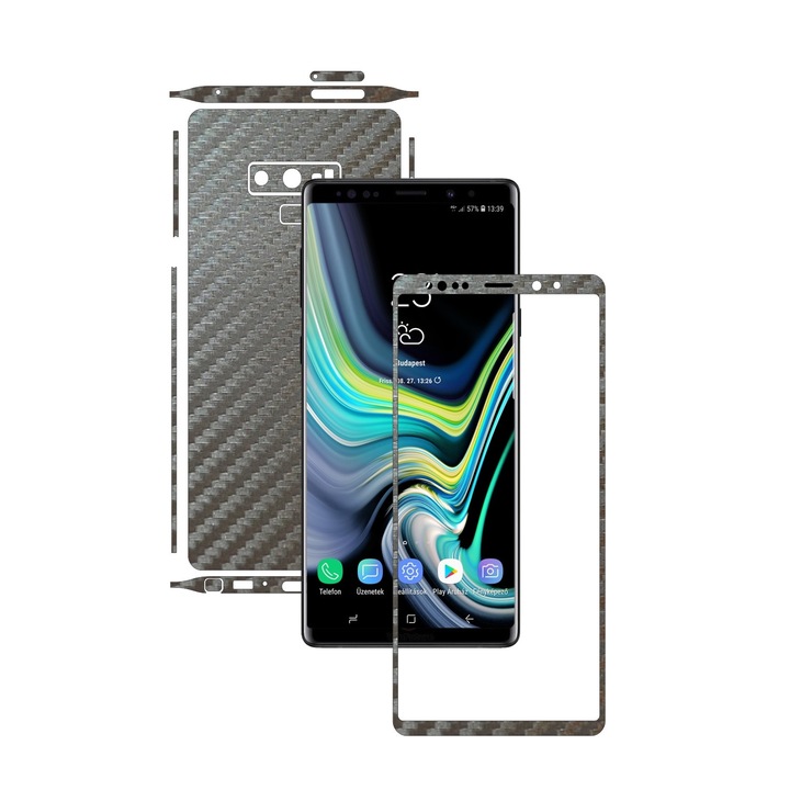 PROTECTIE DE ECRAN CADOU - Samsung Note 9 - Carbon Gri Argintiu, Folie de protectie Carbon Skinz,Full Body Cover, Husa de tip Skin Adeziv cu Acoperire Totala pentru Carcasa si Ecran
