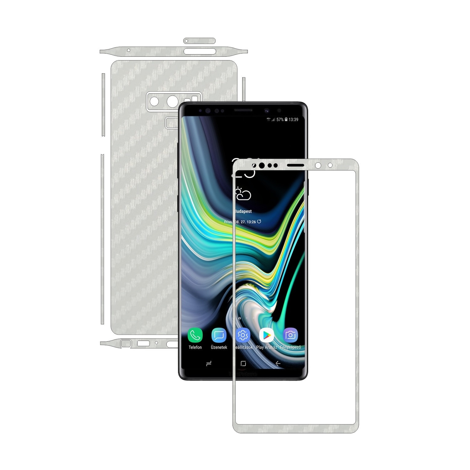 PROTECTIE DE ECRAN CADOU - Samsung Note 9 - Carbon Alb, Folie de protectie Carbon Skinz,Full Body Cover, Husa de tip Skin Adeziv cu Acoperire Totala pentru Carcasa si Ecran