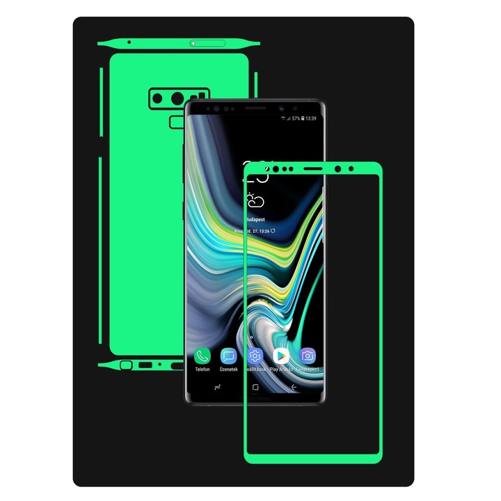 PROTECTIE DE ECRAN CADOU - Samsung Note 9 - Folie de protectie Fosforescenta Glow Skinz, Full Body Cover, Husa de tip Skin Adeziv cu Acoperire Totala pentru Carcasa