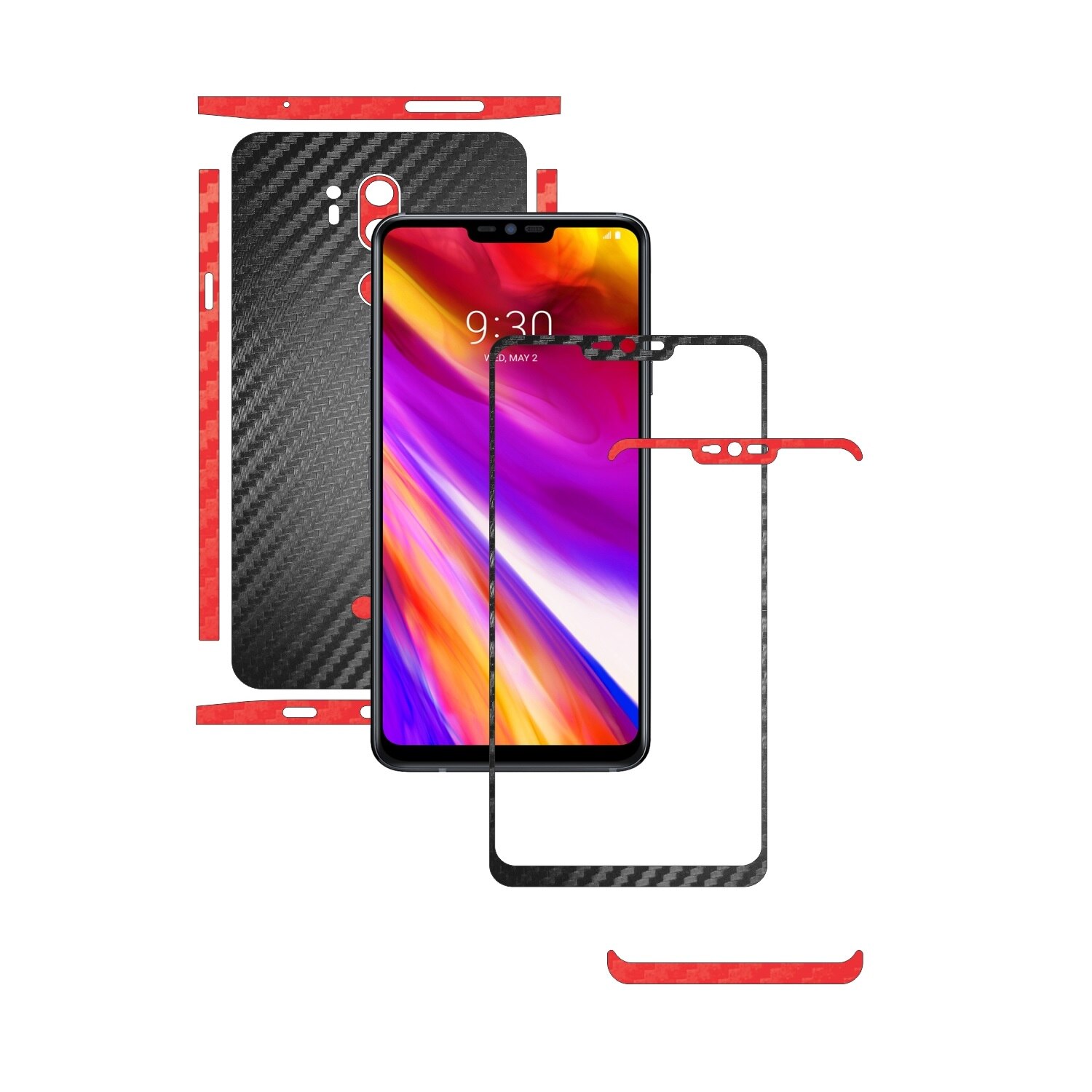 Folie de protectie Full Body Carbon Skinz, Acoperire Totala, Two Tone Negru / Rosu dedicata LG G7 ThinQ